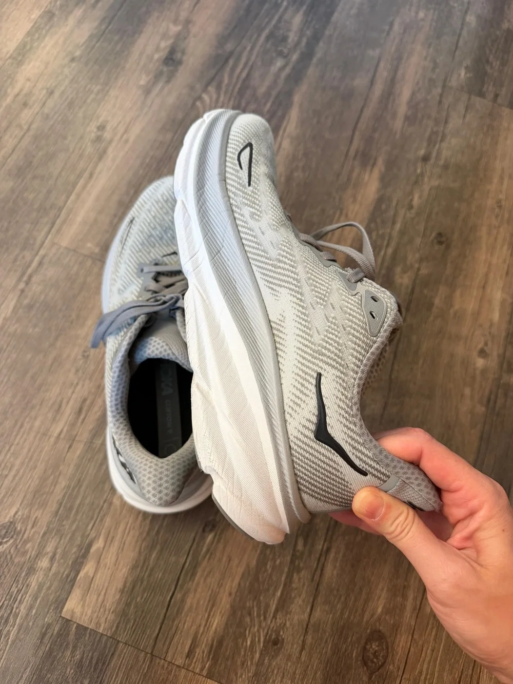 Hoka Light Gray/White Neutral Running Shoes